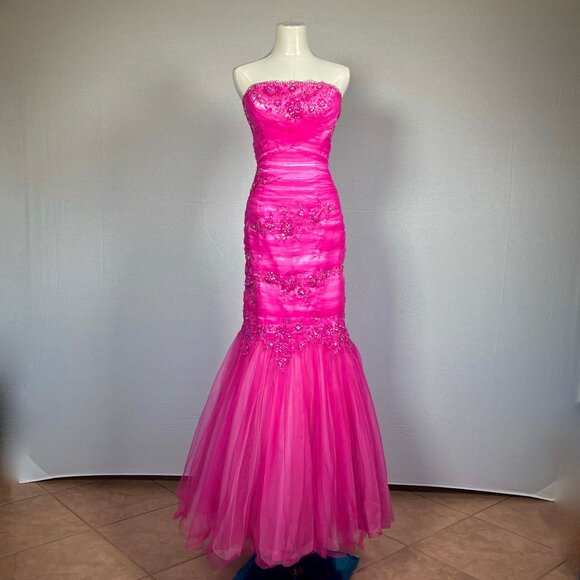 Joli Prom Embellished Party Dress Strapless Pink 6 - Picture 1 of 13